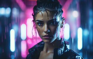 cyberpunk donna ritratto futuristico neon stile foto