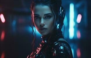 cyberpunk donna ritratto futuristico neon stile foto