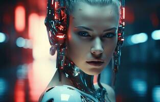 cyberpunk donna ritratto futuristico neon stile foto