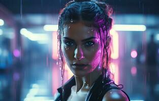 cyberpunk donna ritratto futuristico neon stile foto