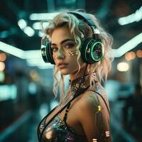 cyberpunk donna ritratto futuristico neon stile foto