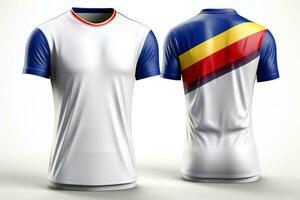 modello gli sport calcio squadra uniformi multicolori camicia, generativo ai illustrazione foto