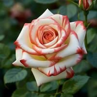 un' vicino su di rosa fiore nel il giardino. generativo ai. foto