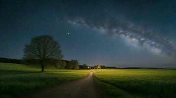 ai generato. ai generativo - incantata notturno - sereno campagna sotto il stellato tela foto