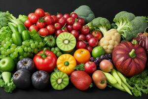 composizione con un' varietà di biologico verdure e frutta. professionista foto