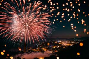 fuochi d'artificio a notte. ai generato foto