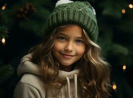 carino ragazza con Natale albero foto