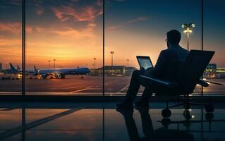 uomo d'affari nel aeroporto terminale foto