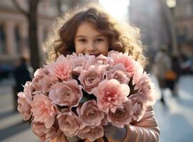 bella ragazza con fiori rosa foto
