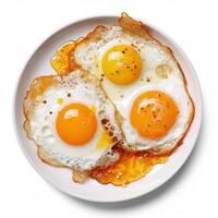 fritte uova su bianca sfondo. generativo ai foto