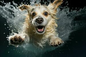 cane spruzzi acqua divertimento. creare ai foto