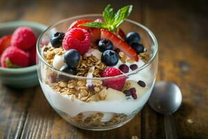 nutriente Yogurt muesli ciotola. creare ai foto