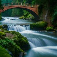 un' molto bellissimo cascata con un' freddo atmosfera nel il ambiente di alberi e foreste, grande per sfondo, attività commerciale, sito web, sociale media eccetera. il concetto di generativo ai foto