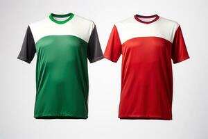 modello gli sport calcio squadra uniformi multicolori camicia, generativo ai illustrazione foto