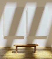 impostato di Due tela telaio modello manifesto su il di legno pavimento leggero di luce del sole nel il arte galleria per il tuo pittura e design foto