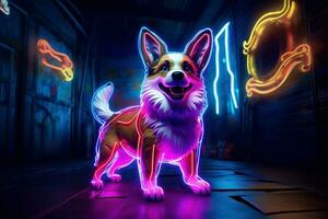 vivace corgi cane cyberpunk neon luci. creare ai foto