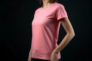 generativo ai. rosa maglietta modello su femmina modello foto