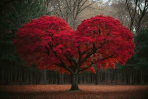 rosso cuore sagomato albero. ai generato foto