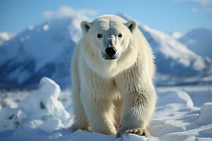 un' polare orso in piedi su il imballare Ghiaccio. generativo ai. foto