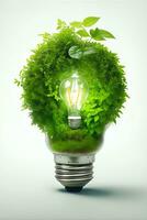 verde concetto verde leggero lampadina con verde vita e ambiente. ai generativo foto