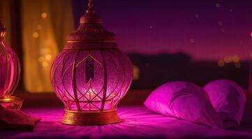 islamico lanterna oro per elemento islamico evento e celebrazione, ai generativo foto