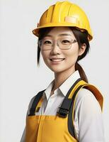 ai generativo, , giovane femmina luogo ingegnere con un' sicurezza veste e elmetto protettivo foto