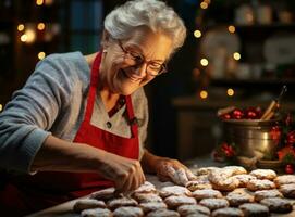 anziano donna preparazione Natale biscotti foto