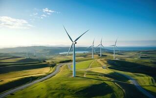 aereo Visualizza di vento turbina generando nel vento azienda agricola foto