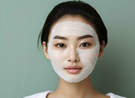 un' bellissimo asiatico donna con un' viso maschera foto