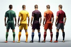 modello gli sport calcio squadra uniformi multicolori camicia, generativo ai illustrazione foto