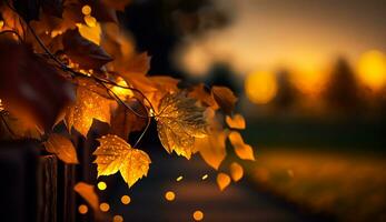 astratto autunno sfondo, bellissimo campagna natura con autunnale le foglie e bokeh, generativo ai foto