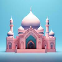 3d illustrazione di un' bellissimo moschea, cartone animato stile. cartolina decorazione eid al-adha, eid al-adha. ai generato foto