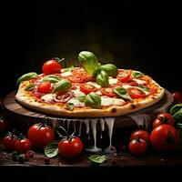 un' fetta di italiano Pizza con Mozzarella formaggio croccante su il tavolo foto