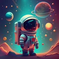 carino illustrazione di astronauta nel spazio. cartone animato stile, 3d illustrazione foto