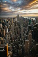 tramonto Visualizza di nuovo York città guardare al di sopra di midtown Manhattan. ai generato foto