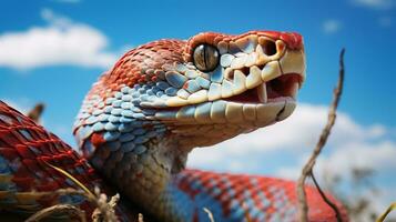 foto di un' vipera sotto blu cielo. generativo ai