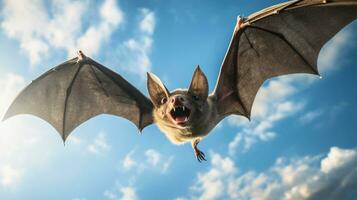 foto di un' vampiro pipistrello sotto blu cielo. generativo ai