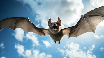foto di un' vampiro pipistrello sotto blu cielo. generativo ai