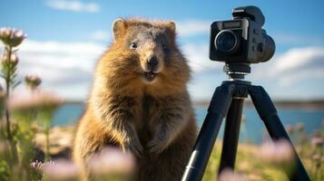 foto di un' Quokka sotto blu cielo. generativo ai