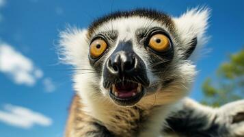 foto di un' lemure sotto blu cielo. generativo ai