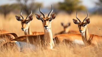 foto di un' mandria di impala riposo nel un Aperto la zona su il savana. generativo ai