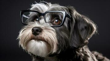 foto di un' havanese cane utilizzando occhiali isolato su bianca sfondo. generativo ai
