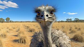 foto di un' emu nel il terreno agricolo. generativo ai