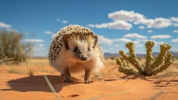 foto di un' deserto riccio nel un' deserto con blu cielo. generativo ai