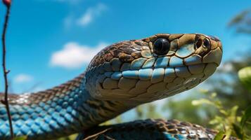 foto di un' cobra sotto blu cielo. generativo ai