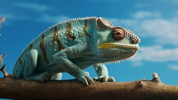 foto di un' camaleonte sotto blu cielo. generativo ai
