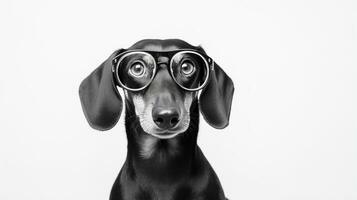 foto di un' bassotto cane utilizzando occhiali isolato su bianca sfondo. generativo ai