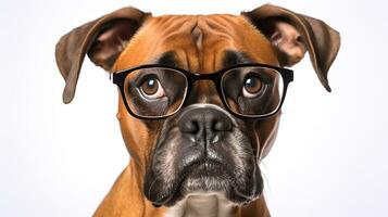 foto di un' pugile cane utilizzando occhiali isolato su bianca sfondo. generativo ai