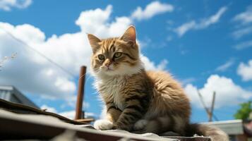 foto di un' gatto sotto blu cielo. generativo ai