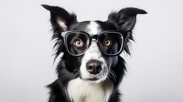 foto di un' confine collie cane utilizzando occhiali isolato su bianca sfondo. generativo ai